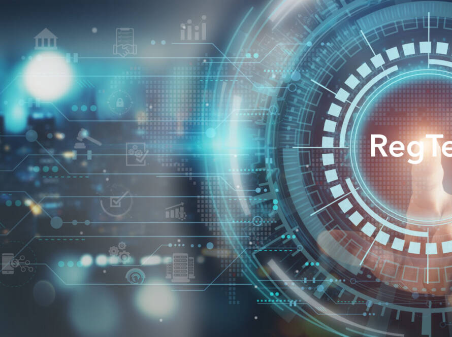 regtech, regulatory technology concept. the management of regulatory processes within the financial industry through technology. regulatory monitoring, reporting and compliance. machine learning tech.